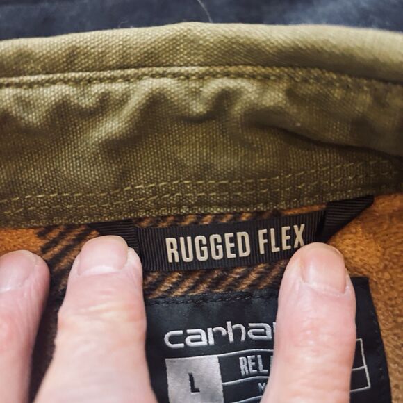 Carhartt Jacket Men's Large Green Canvas Flannel Lined Shirt Shacket Chore coat - Picture 9 of 16